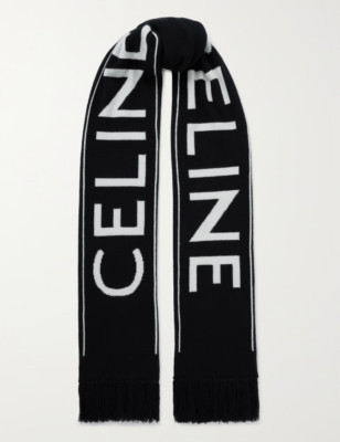 Celine Logo Jacquard Wool Cashmere Black Scarf | eBay US