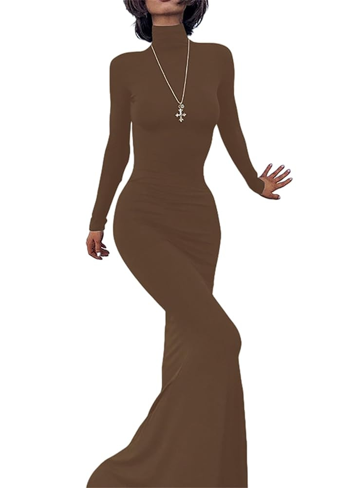 Long Sleeve Maxi Dress for Women - Casual Turtleneck Bodycon Formal Dresses Elegant Mermaid Hem 2... | Amazon (US)