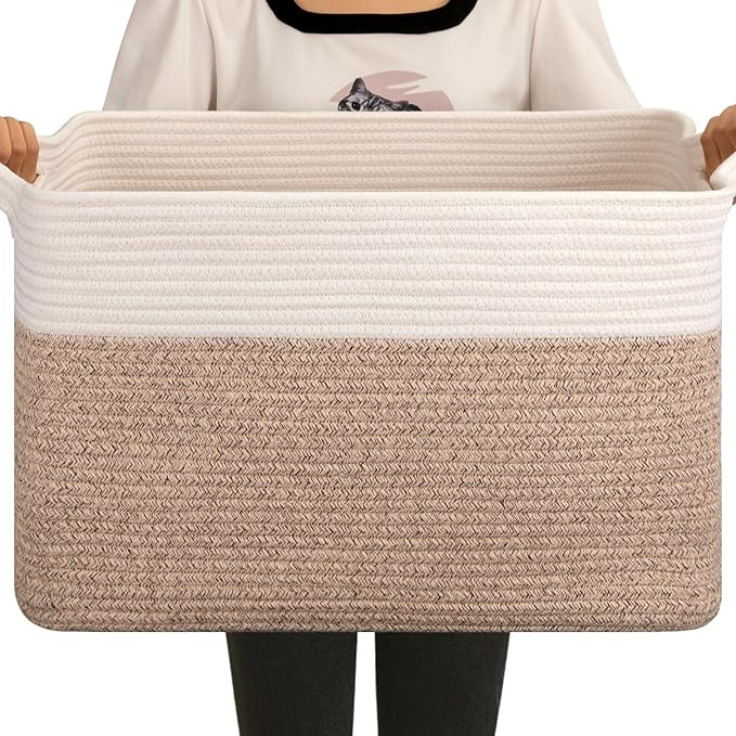 OIAHOMY 60L Blanket Basket, Cotton Rope Woven Blanket storage for Living Room, Rectangle Woven Ba... | Amazon (US)