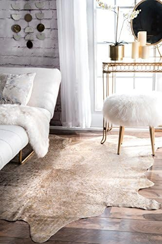nuLOOM Dorian Handmade Cowhide Shaped Area Rug, 5' x 7', Gold | Amazon (US)