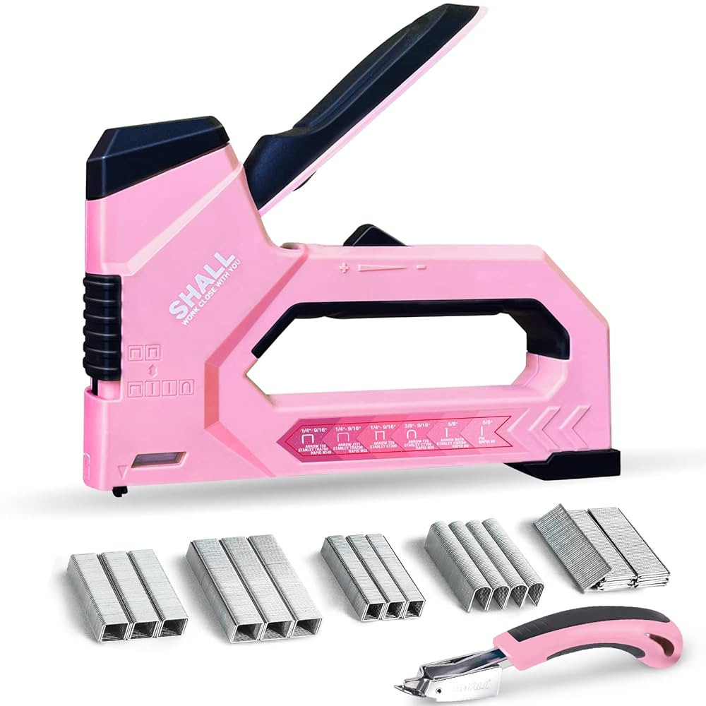 SHALL 6-in-1 Staple Gun Heavy Duty - Pink Upholstery Stapler Nail Gun with 4000 Counts Staples, W... | Amazon (US)