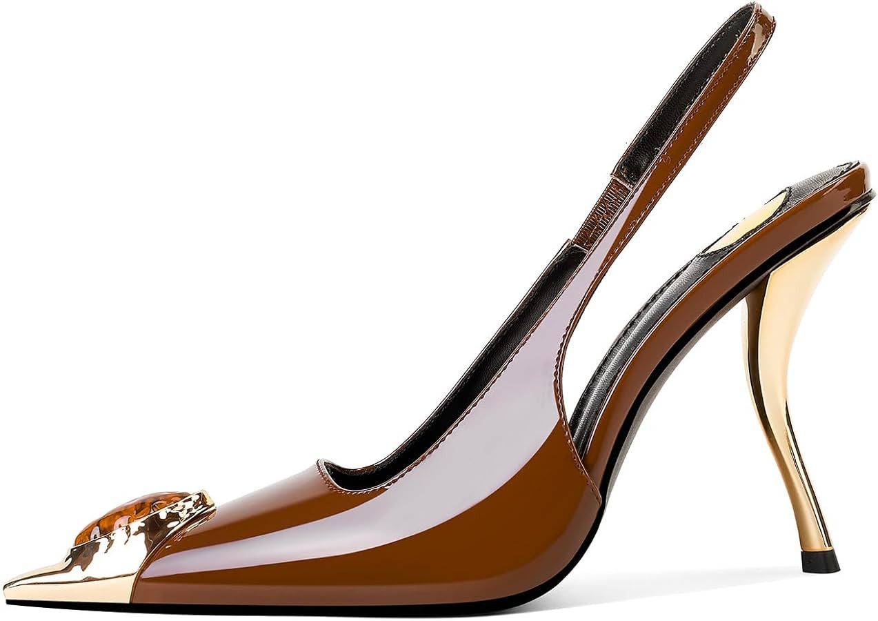 Rhinestones Slingback Kitten Heels Pointed Closed Toe Pumps for Women, Stiletto 4Inch High Heeled... | Amazon (US)