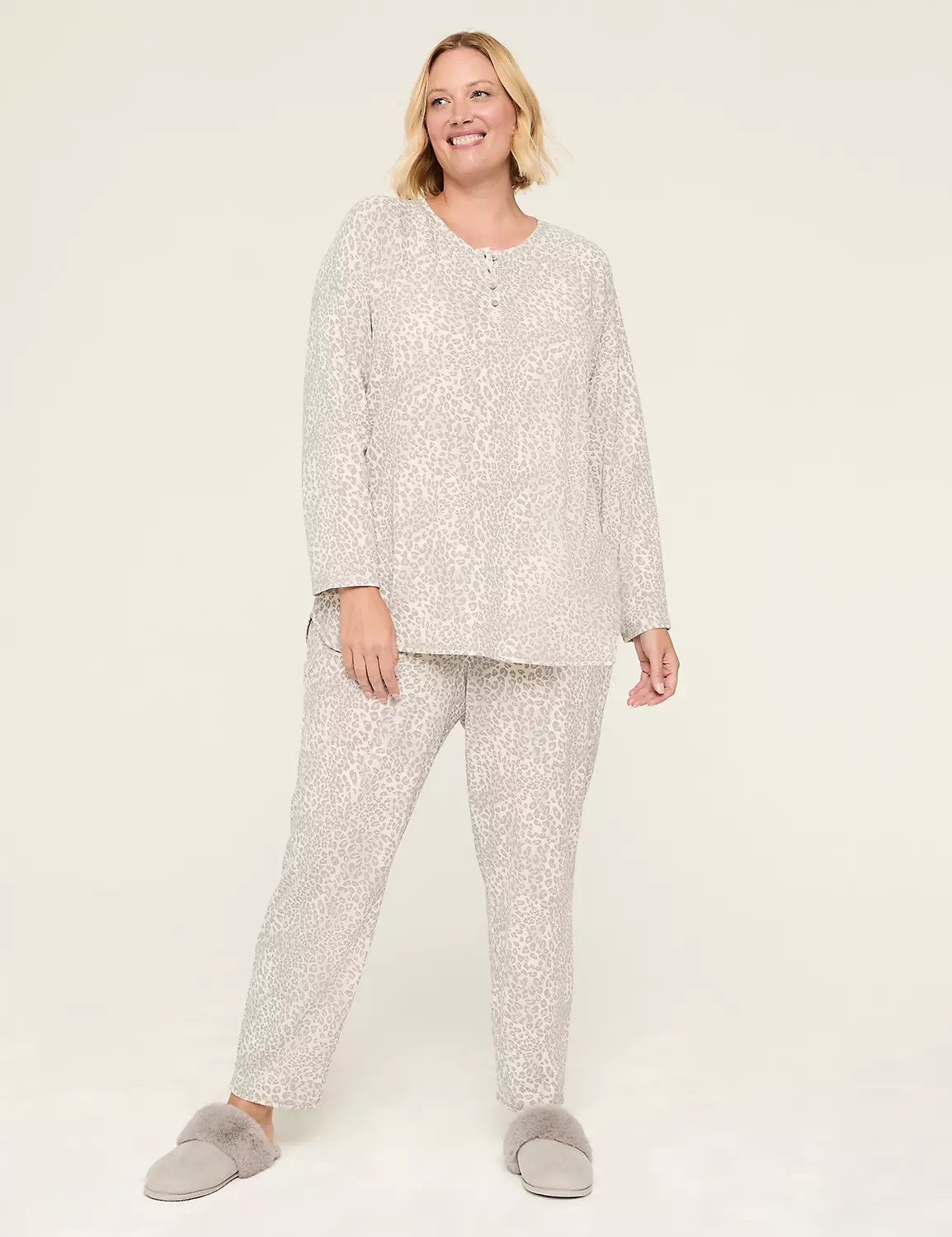 Thermal Cotton Henley Tunic & Straight Leg Pant PJ Set | LaneBryant | Lane Bryant (US)