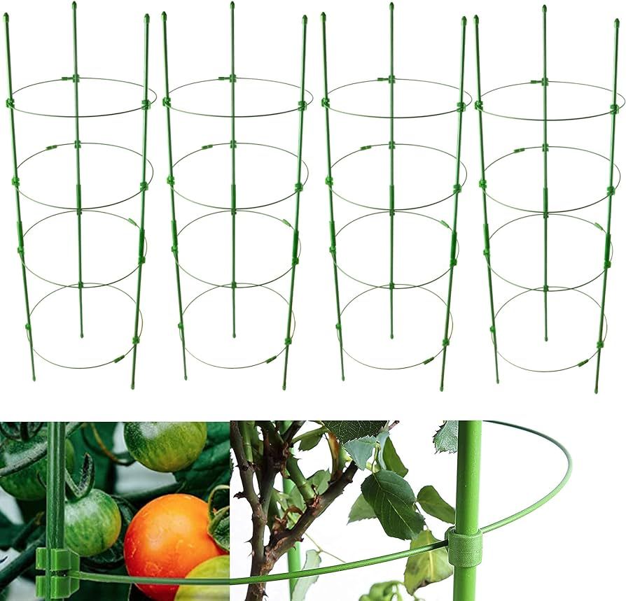 Adjustable Tomato Plant Support Cages 36 inches Garden Cucumber Trellis, Stake with 4 Adjustable ... | Amazon (US)