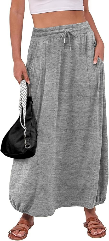 Anbech Women's Casual Maxi Skirts 2025 Fall Hight Waist Ankle Length Long Flowy Beach Skirt with ... | Amazon (US)