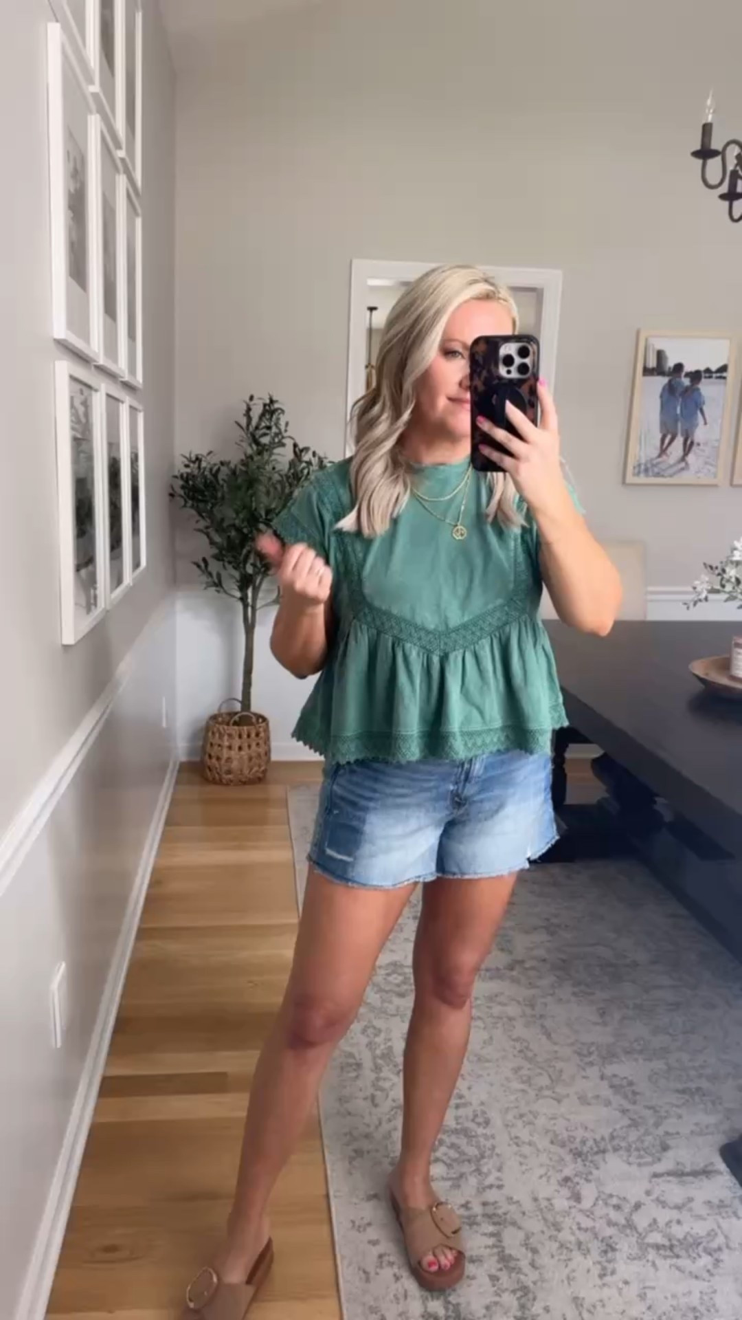 This green blouse paired with jean shorts is such an easy and fresh outfit for spring and summer. The pop of color with the relaxed denim makes it perfect for warm days, errands, or a casual day out.

Wearing size small.

spring outfit ideas green blouse outfit jean shorts outfit casual spring outfit everyday style comfy chic outfit womens spring fashion effortless outfit summer transition outfit lovelylifestyling

#LTKSeasonal #LTKmomlife #LTKootd