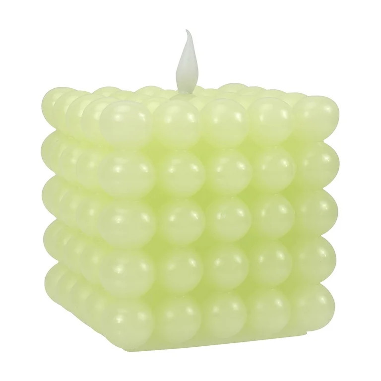 Mainstays Green Square Tabletop Wax Candle with  Faux LED Flame, Bubble Design, 4.92"x4.13"x4.13" | Walmart (US)