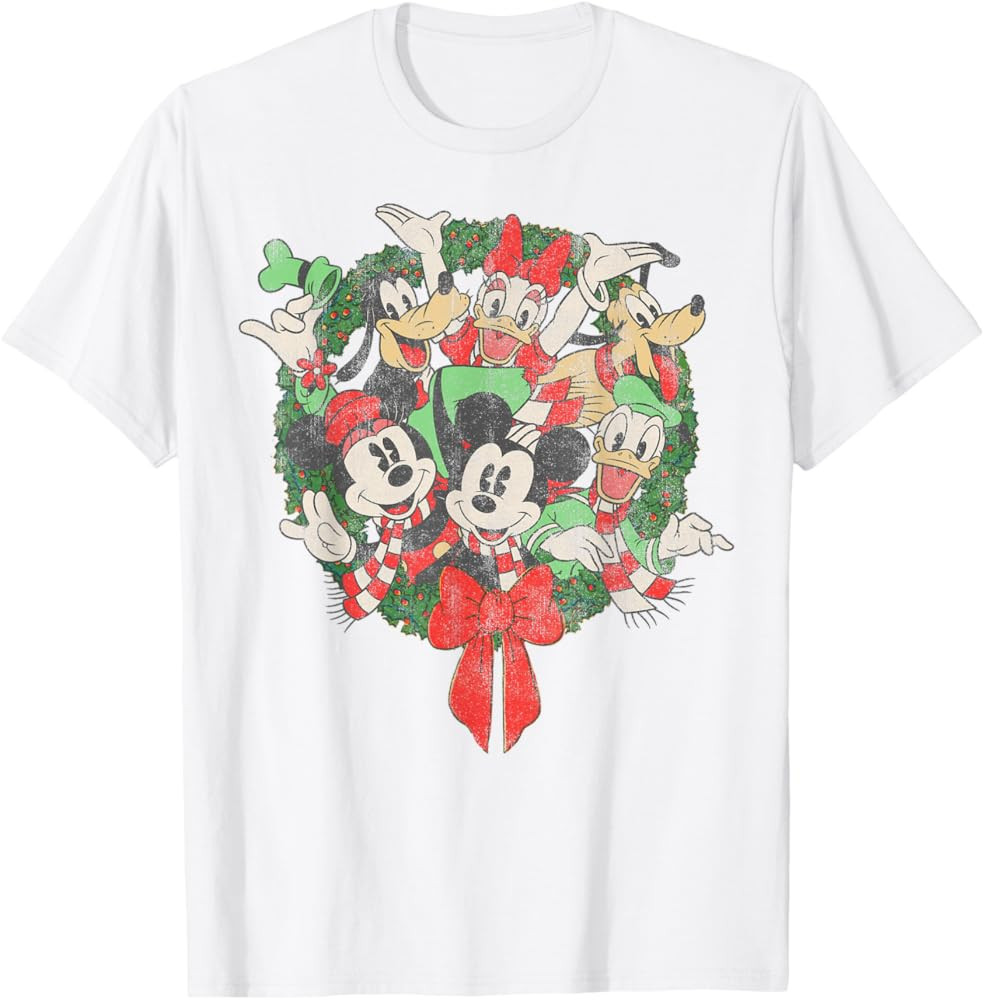 Disney Group Shot Christmas Wreath T-Shirt | Amazon (US)