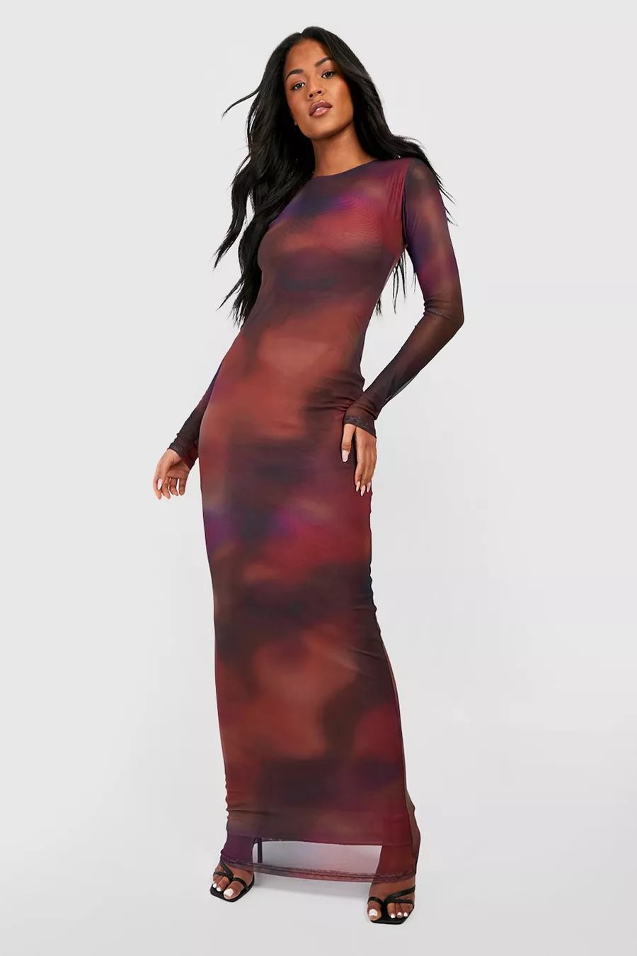 Tall Tie Dye Mesh Longsleeve Maxi Dress | boohoo (US & Canada)