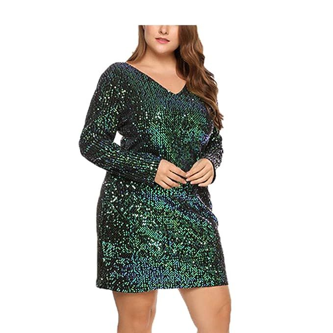 ONIEZZFOIR Plus Size Loose V Neck Long Sleeve with Lined Sparkle Gitter Sequin Short Dress | Amazon (US)