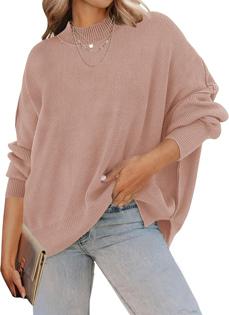ZESICA Women's Fall Casual Long Sleeve Crew Neck Side Slit Oversized Ribbed Knit Pullover Sweater... | Amazon (US)