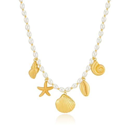 LILIE&WHITE Sea Shell Necklace For Women With Trendy Charms Summer Beach Beaded Necklace Shell St... | Amazon (US)