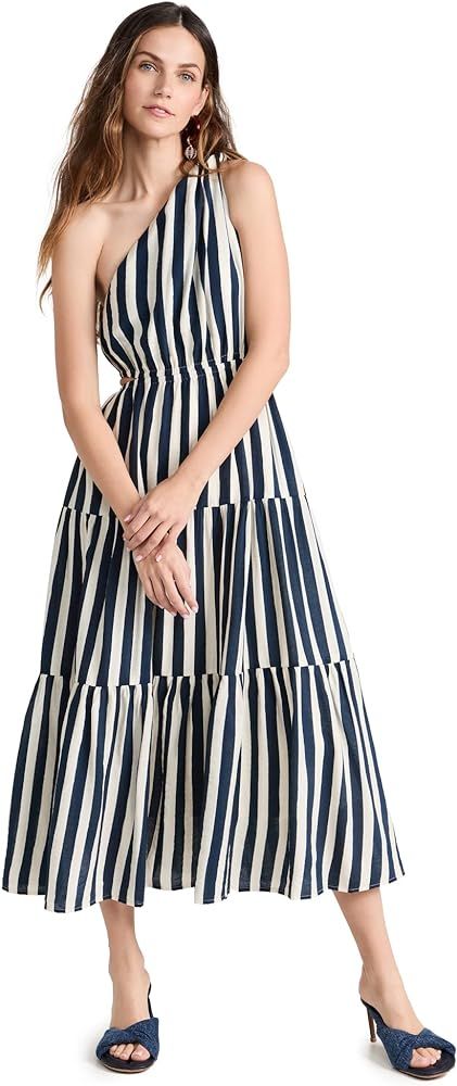 MOON RIVER Women's One Shoulder Cut-Out Tiered Shirred Midi Dress | Amazon (US)