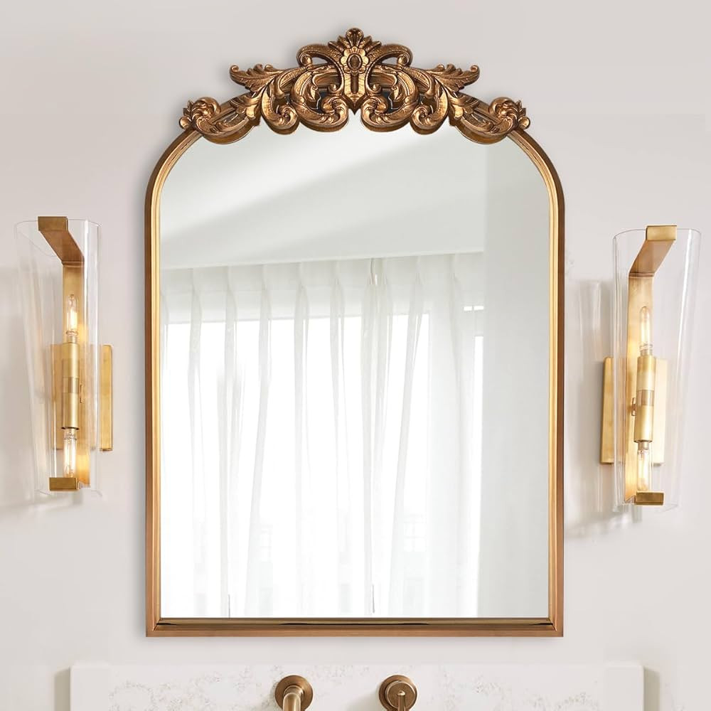 WAMIRRO Ornate Gold Mirror,Vintage Arched Mirror,Baroque Antique Mirorr for Living Room Hallway F... | Amazon (US)