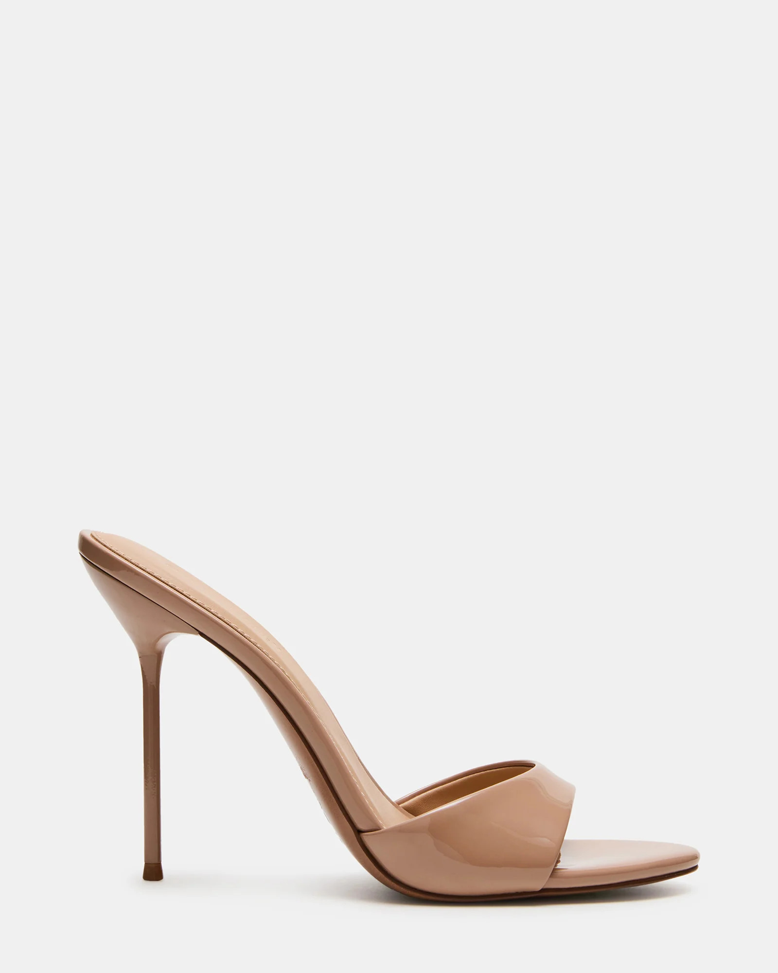 DAVINA Tan Patent Rounded Open-Toe Mule Stiletto Women's Heel | Steve Madden (US)