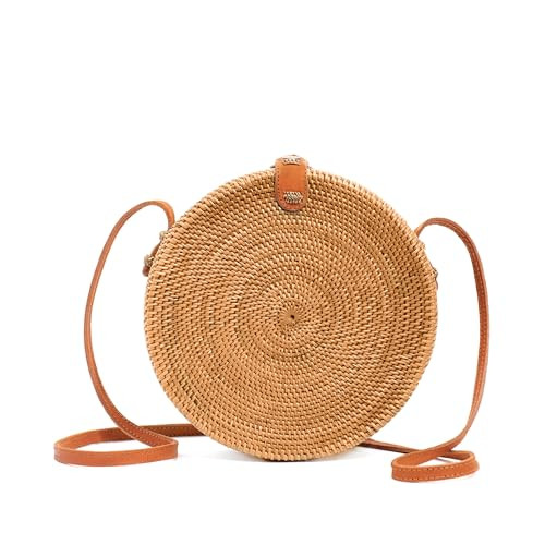 Novum Crafts Rattan Purse - Handmade Ata Straw Purse Wicker Woven Crossbody Bags - Cute Tan Brown Boho Beach Clutch and Handbags - Trendy Vacation Round Circle, Square Summer Purses for Women 2025 | Amazon (US)