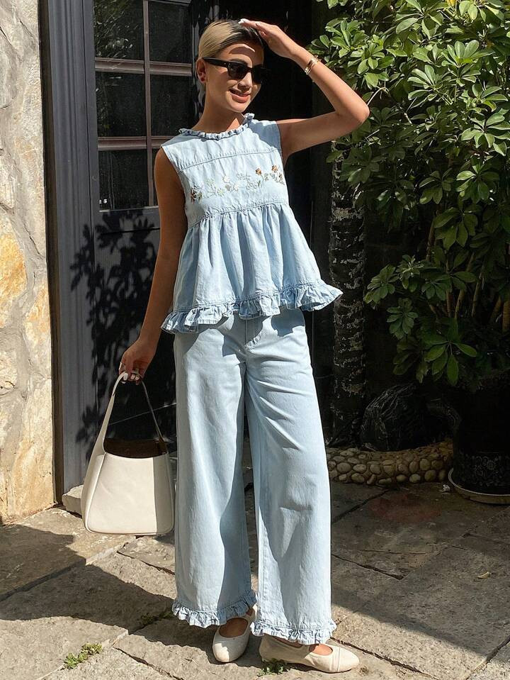 Livesso Women's Denim 2pcs Suit, Summer Holiday Outfit | SHEIN