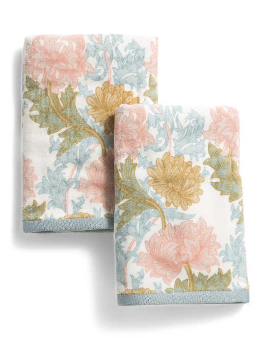 2pk Chrysanthemum Floral Velour Hand Towels | TJ Maxx