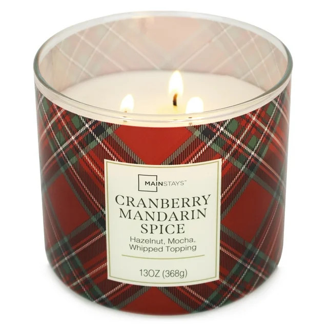 Mainstays 3-wick Cranberry Mandarin Spice Plaid, 13-Ounce | Walmart (US)