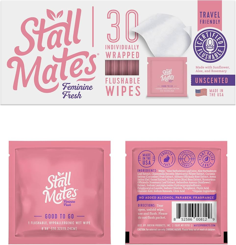 Stall Mates Wipes Feminine Fresh: Flushable, individually wrapped feminine wipes for travel. Unsc... | Amazon (US)