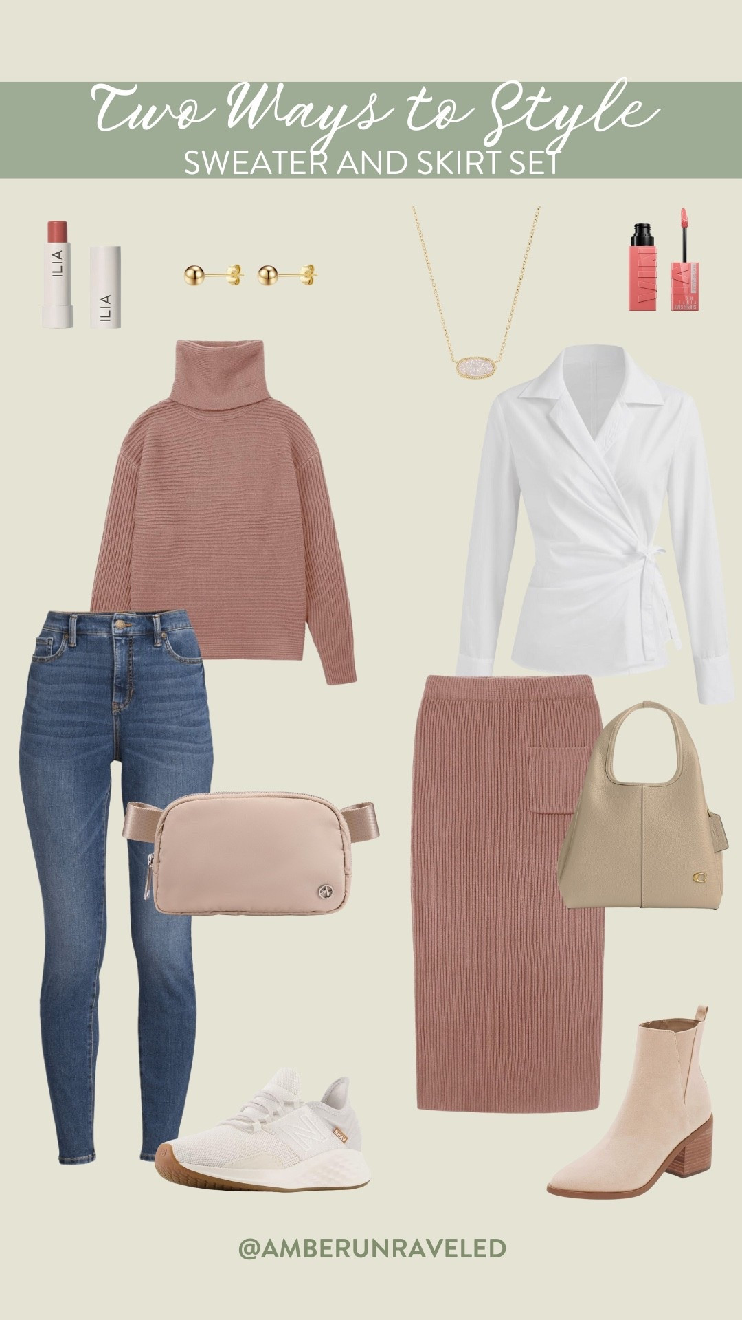 Why not style this chic pink sweater and skirt set in two fun ways? Match it with denim jeans and New Balance sneakers or a white sleeve-wrapped blouse and neutral boots! 

wardrobe refresh, casual chic, ootd, two ways to style 

#LTKSeasonal #LTKFindsUnder50 #LTKU