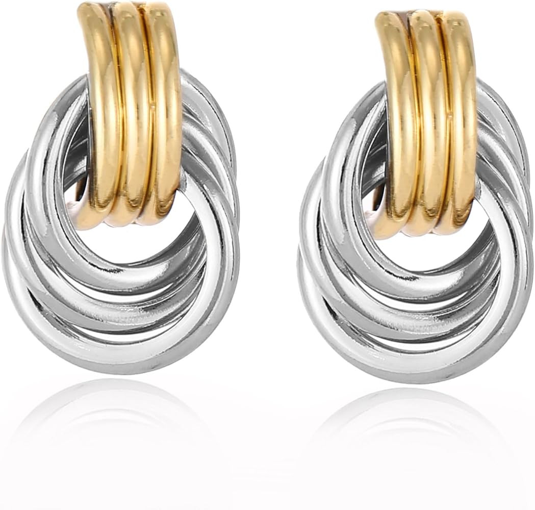 14K Gold Plated Knot Earrings for Women Gold Silver Earrings Heart Link Drop Dangle Earring Chunk... | Amazon (US)