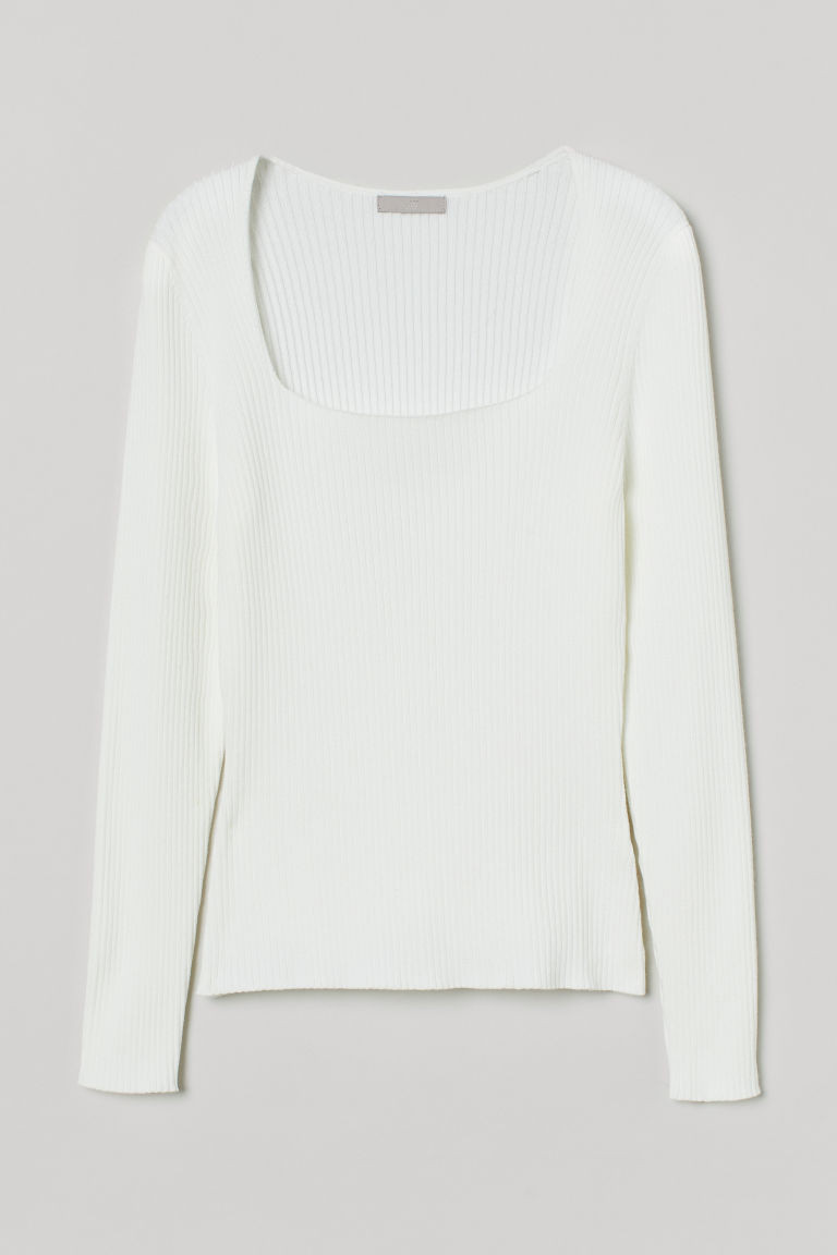 H & M - Rib-knit Top - White | H&M (US + CA)