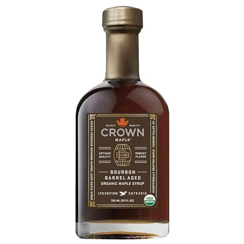 Crown Maple Certified Organic Bourbon Barrel Aged Maple Syrup, Pure, Gluten Free, No Preservatives, Non-GMO Pairs well with Pancakes, Coffee, Cocktails & Brunch, 25 Fl Oz (Pack of 1) | Amazon (US)