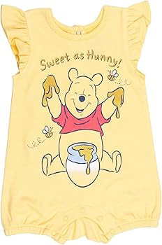 Disney Minnie Mouse Winnie the Pooh Baby Girls Cuddly Snap Romper and Sunhat Newborn to Infant | Amazon (US)