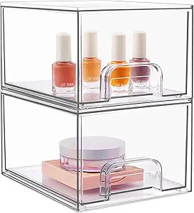 2 Pack Stackable Makeup Organizer Storage Drawers, Vtopmart Acrylic Bathroom Organizers，Clear P... | Amazon (US)