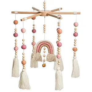 Baby Crib Mobile,Crib Mobile Wooden Mobile with Colorful Cotton Ball Wool Felt Ball Boho Baby Mob... | Amazon (US)