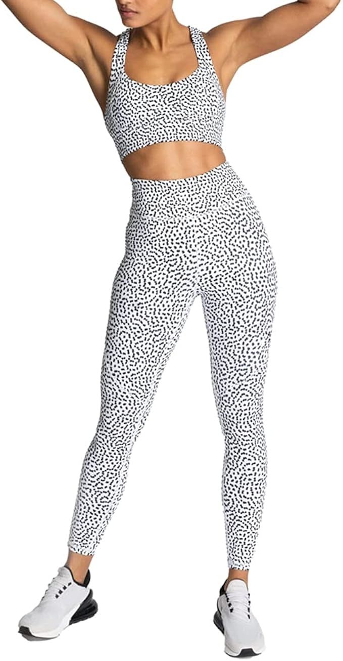 Hotexy Women's Workout Sets 2 Pieces Suits No See Through Yoga Leggings with Stretch Sports Bra G... | Amazon (US)