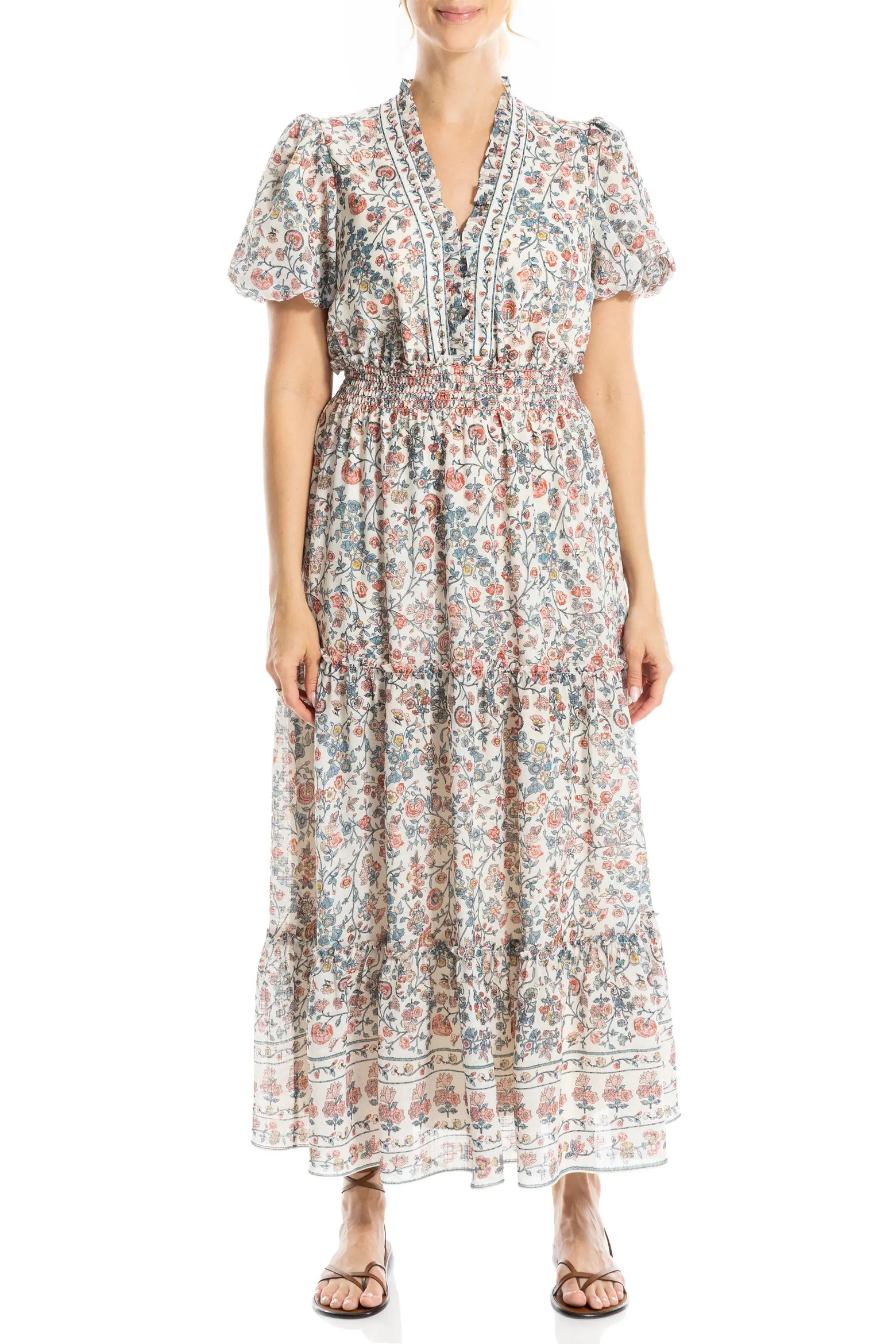 MAX STUDIO V-Neck Short Sleeve Tiered Maxi Dress (Women) | Nordstromrack | Nordstrom Rack
