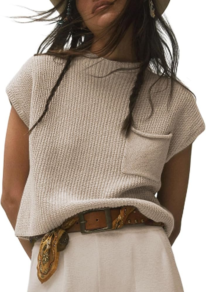 Fiona Jolin Women's Sleeveless Knit Sweater Vest Vintage Cap Sleeve Casual Mock Neck Tank Top wit... | Amazon (US)
