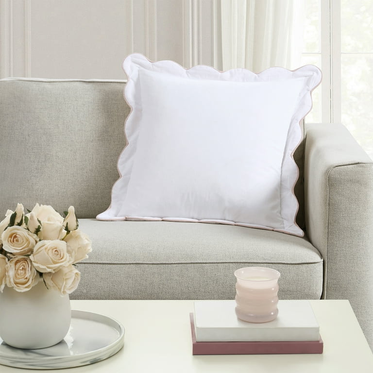 My Texas House 18" x 18" Scalloped White/Pink Cotton Slub Decorative Pillow Cover | Walmart (US)