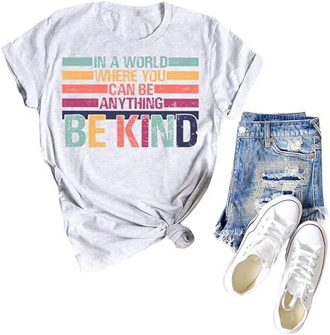 Be Kind Shirt Women Cute Graphic Tees Kindness Inspirational Teacher Shirts Blessed Short Sleeve ... | Amazon (US)