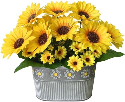 Artificial Flowers Fake Sunflowers in Pot, Faux Silk Flowers Floral Table Centerpiece Decoration,... | Amazon (US)