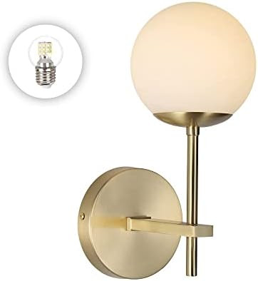 BOKT Brushed Gold Wall Sconce Mid Century Modern 1-Light Globe Round Wall Light Fixture Vintage B... | Amazon (CA)