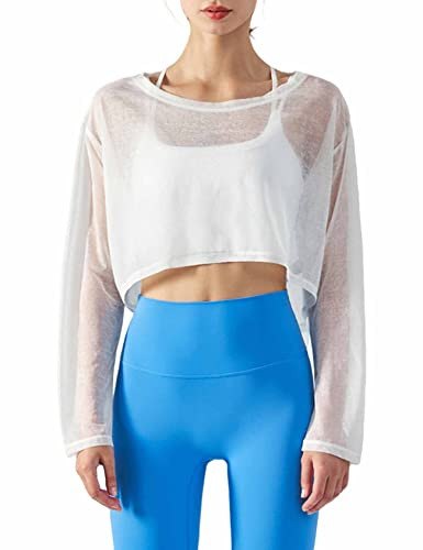 Perbai Womens UPF 50+ Sun Shirts Mesh Crop Top Lightweight Long Sleeve Workout Yoga Top | Amazon (US)