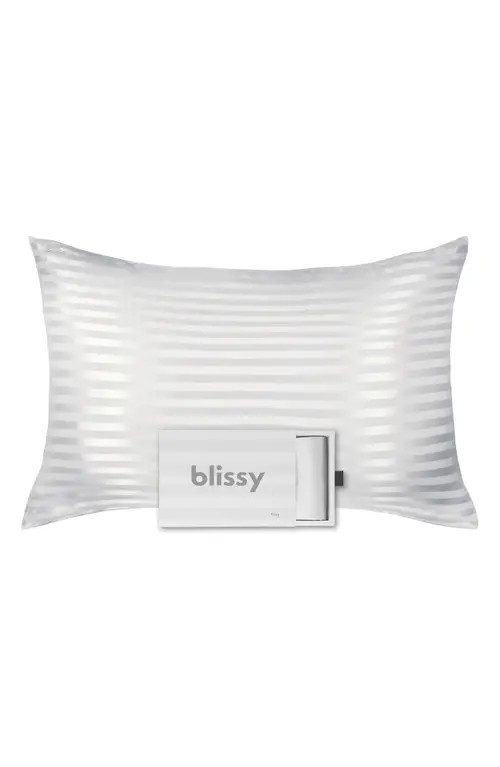 BLISSY Mulberry Silk Pillowcase in White Stripe at Nordstrom, Size Standard | Nordstrom