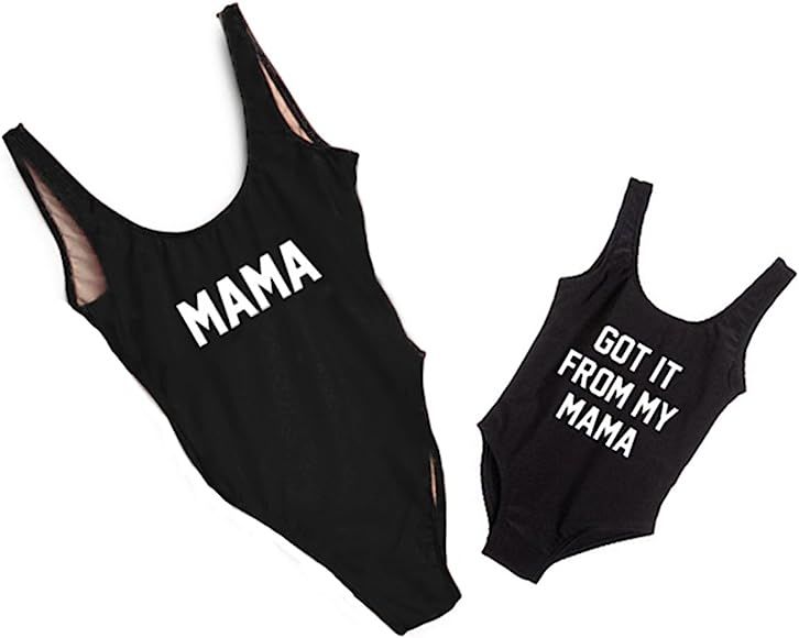 Mother Girl Swimwear Mommy and Me Matching One Piece Beach Wear Family Letters Print Sporty Monok... | Amazon (US)