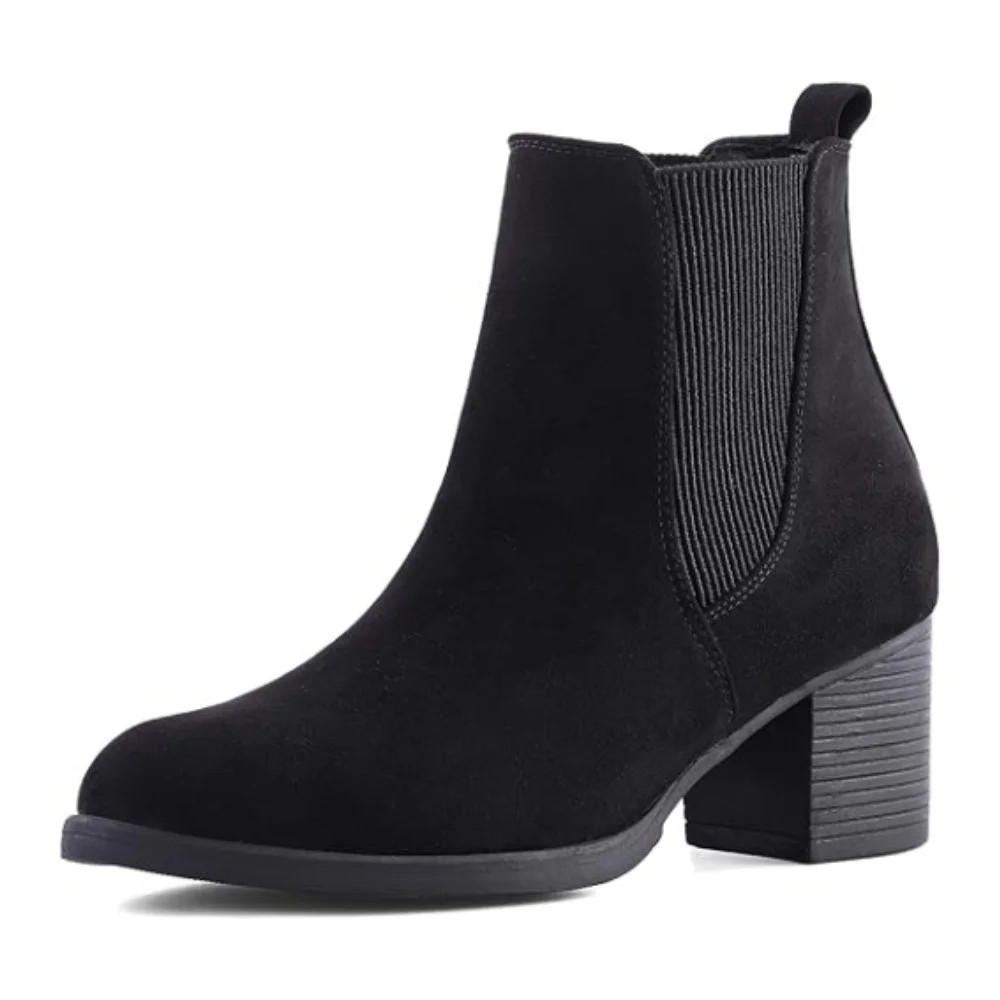 Mysoft Women Chelsea Boots Black Suede Female Chunky Heel Ankle Booties 6M | Walmart (US)