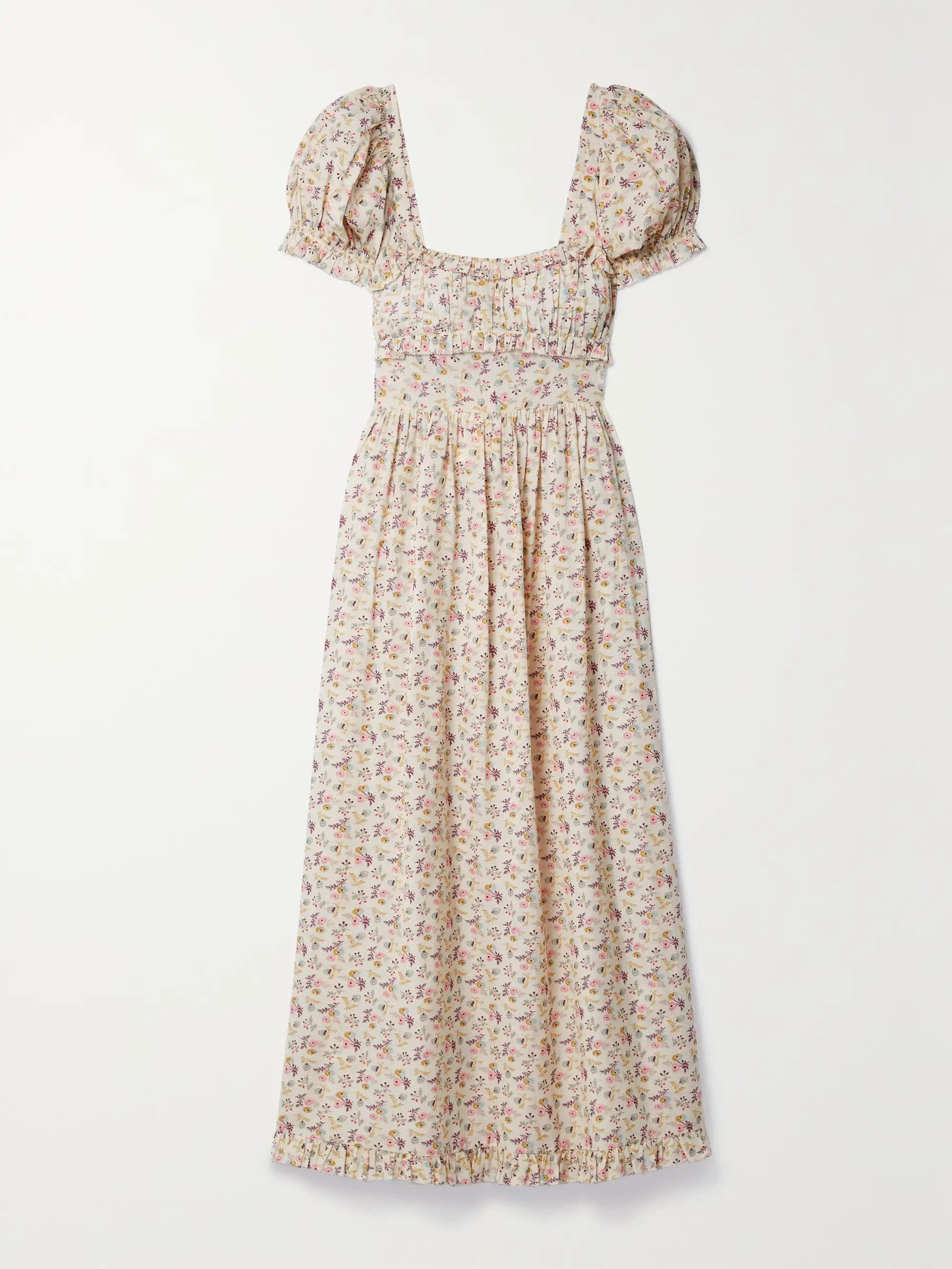 + NET SUSTAIN Gia ruffled floral-print organic cotton-blend voile midi dress | NET-A-PORTER (UK & EU)