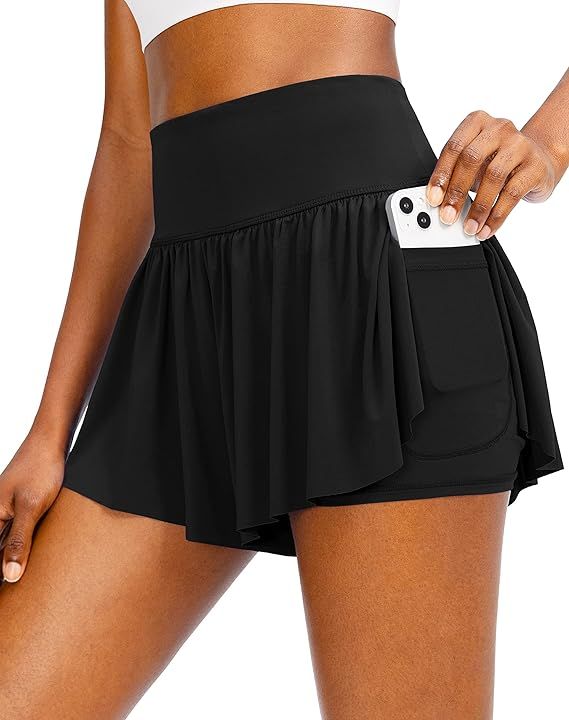 Flowy Running Shorts for Women with 4 Pockets 2 in 1 High Waisted Women's Butterfly Workout Athle... | Amazon (US)