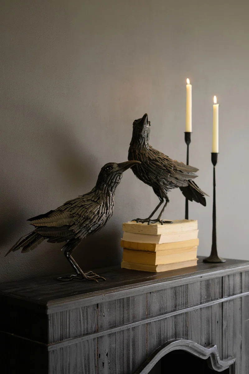 Set of Two Black Metal Halloween Crows – Spooky Yard Decor | Wayfair North America