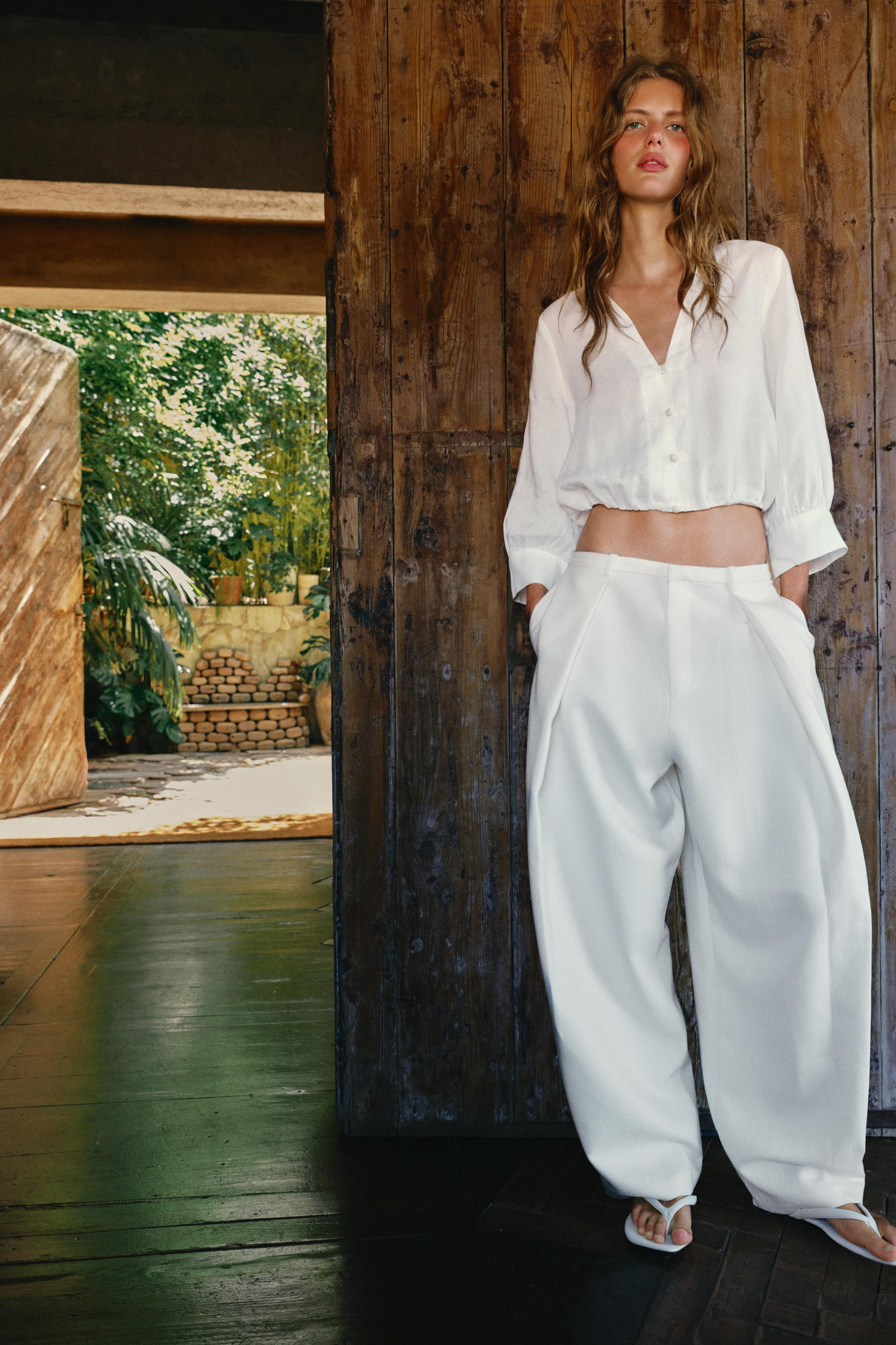 LINEN BALLOON SHIRT WITH FROG CLASPS | Zara US