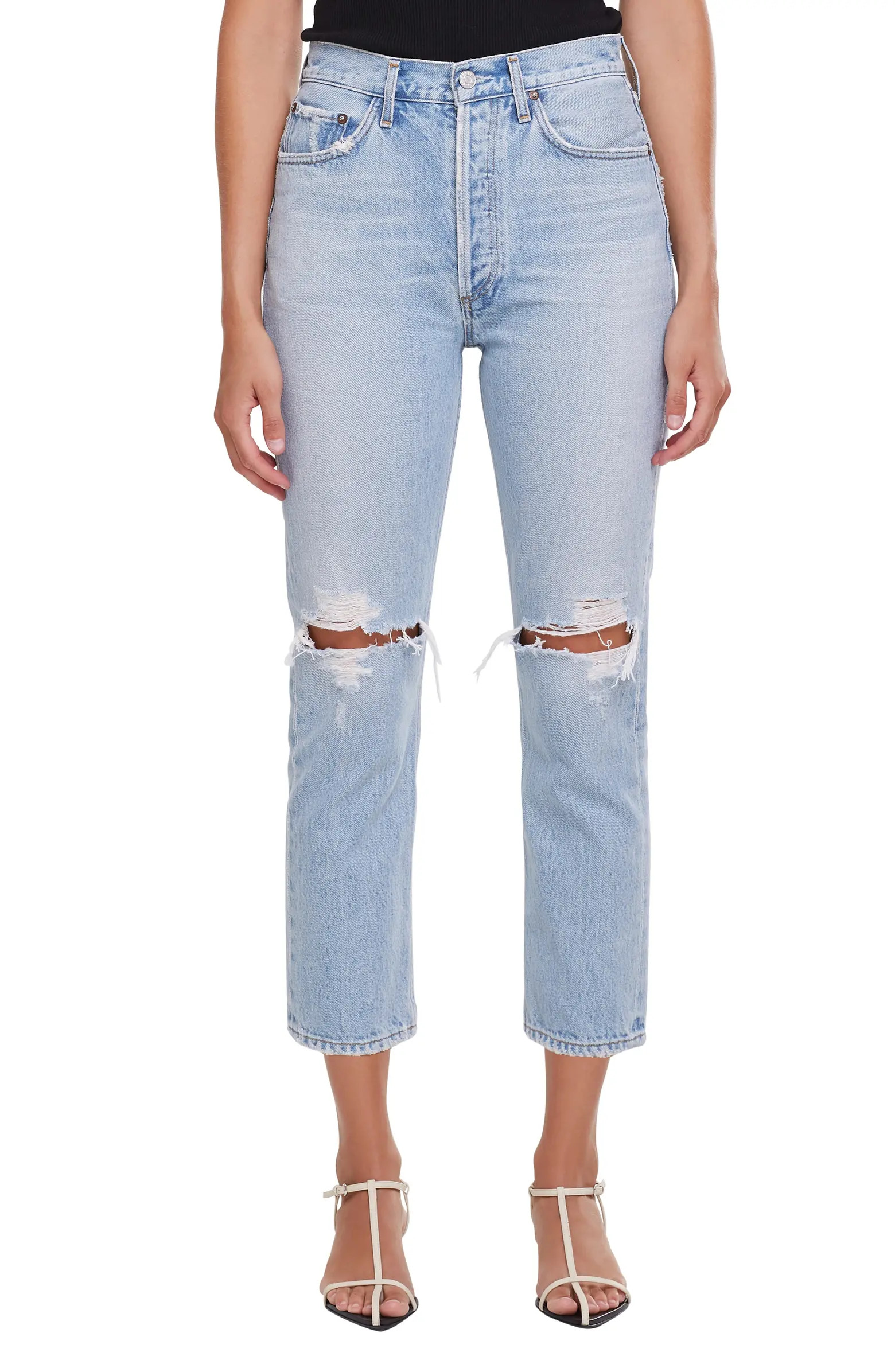 Riley Ripped Crop Nonstretch Straight Leg Jeans | Nordstrom