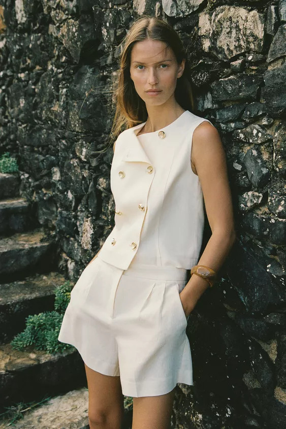 DOUBLE-BREASTED LINEN BLEND WAISTCOAT | Zara UK