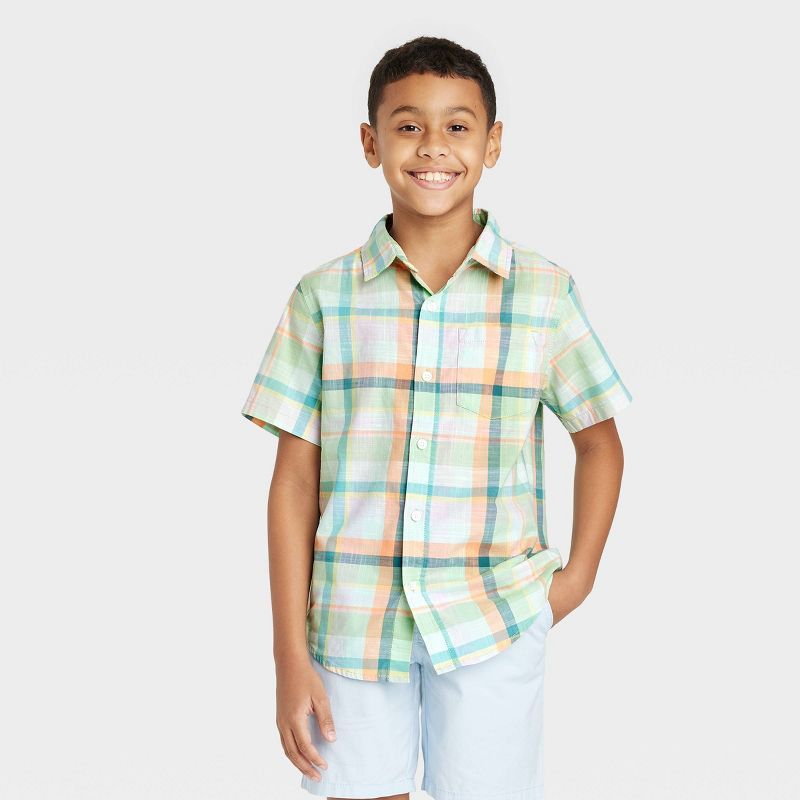 Boys' Multi-Plaid Button-Down Short Sleeve Woven Shirt - Cat & Jack™ | Target