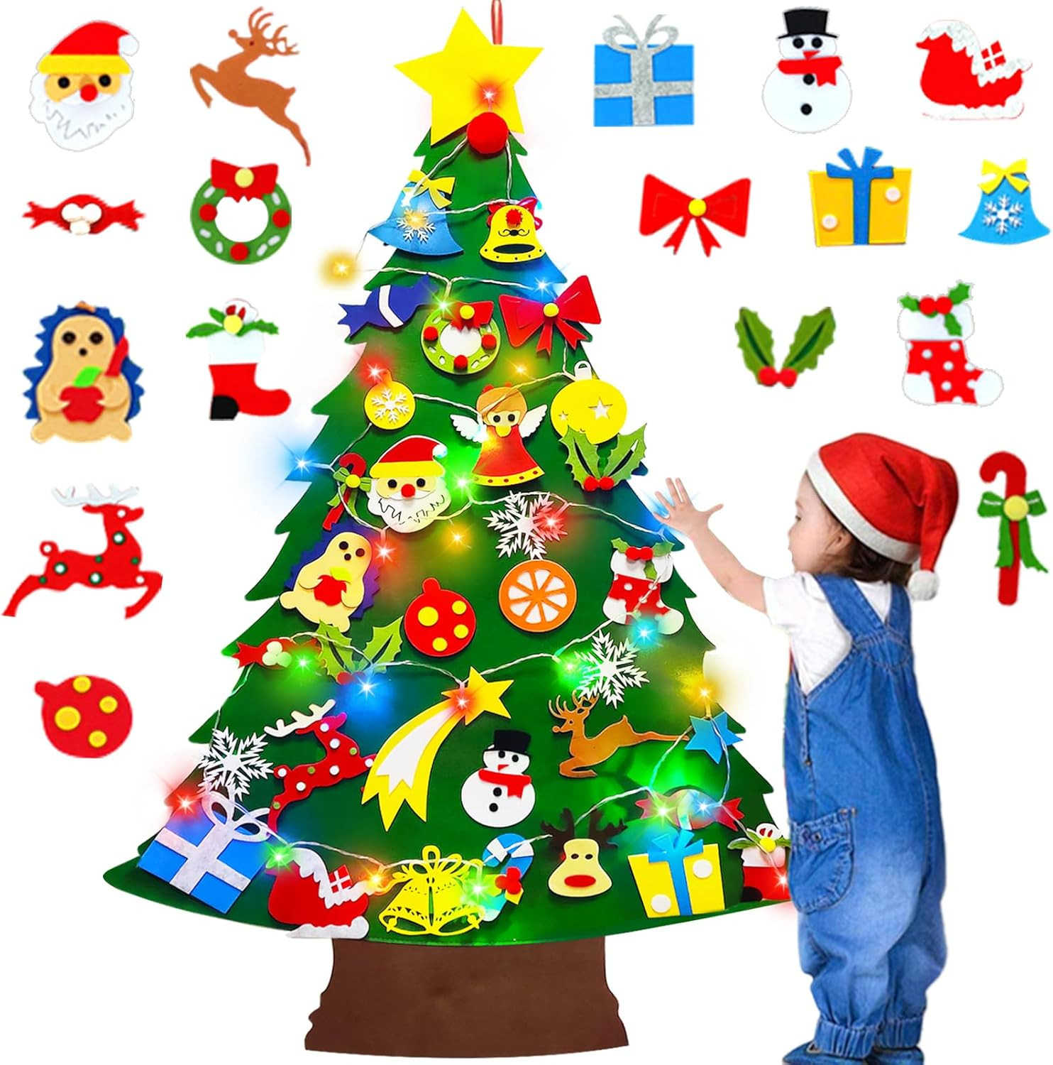 Felt Christmas Tree for Toddlers, 3.7 Ft DIY Felt Christmas Tree for Kids with Colorful Lights an... | Amazon (US)